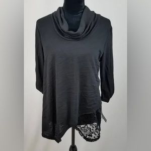 BCX Womens Juniors Layered Cowl-Neck Casual Top Black M